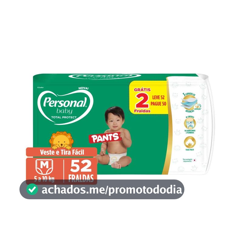 Personal Fralda Baby Total Protect Pants Média, 52 Unidades
