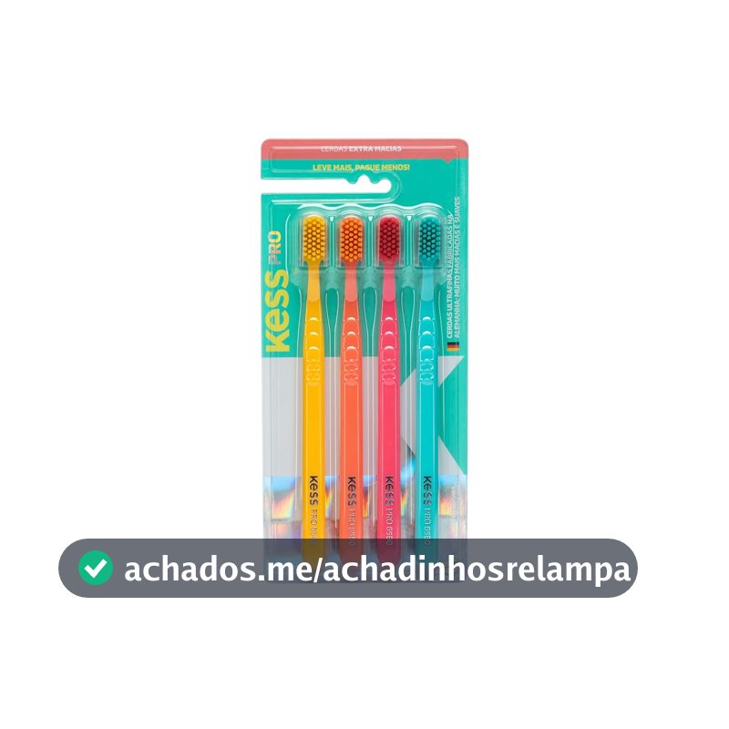 Kess, Pack com 4 Escovas Dentais Pro Extra Macias Whitelicious, Cores Sortidas