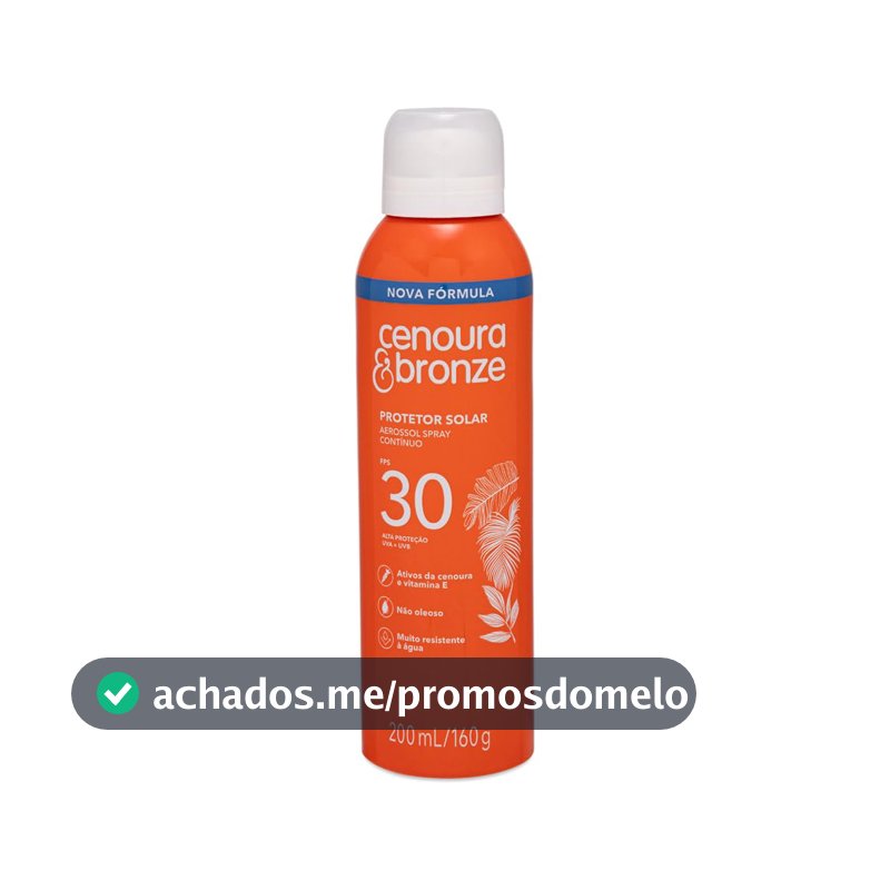 Protetor Solar Aerossol Spray FPS 30 Cenoura & Bronze 200ml