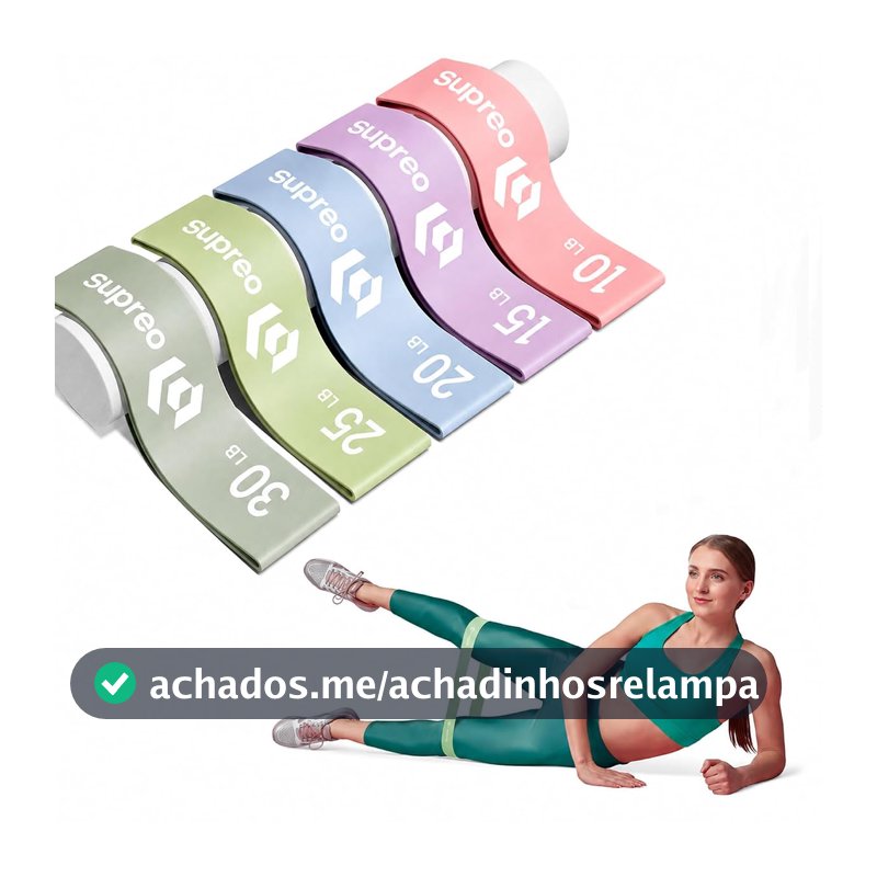 Kit com 5 Elástico para Exercício Mini Bands para Pernas e Glúteos, 5 Níveis, Látex Natural Para Musculação em Casa, Academia e Alongamento