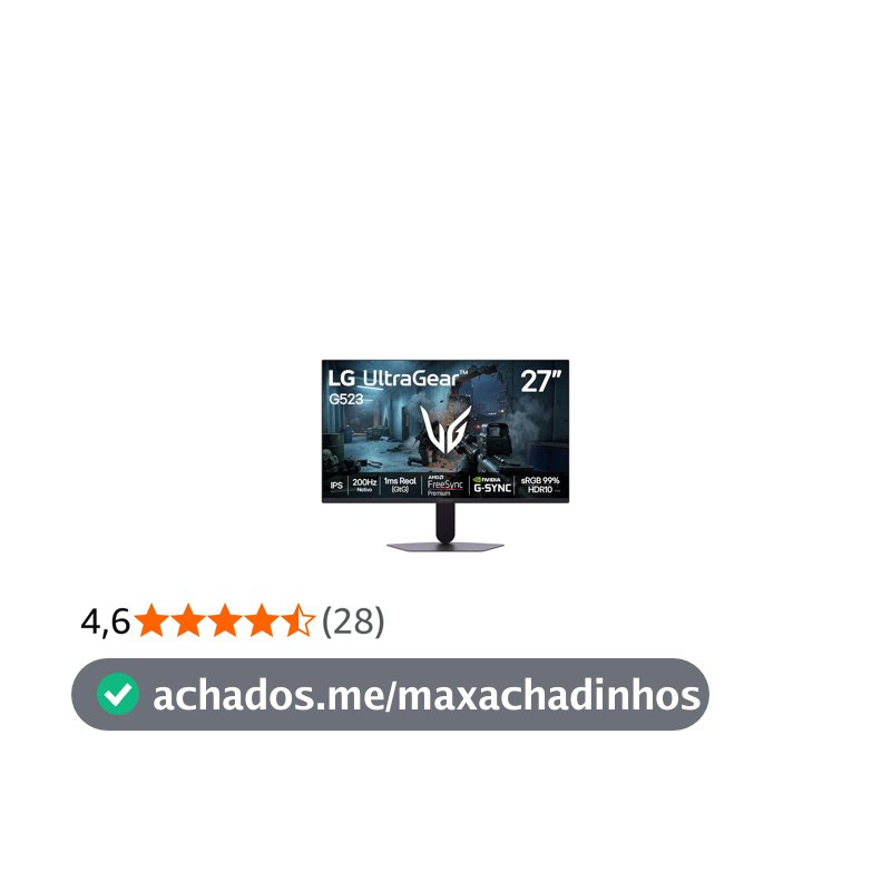 LG UltraGear Monitor Gamer 27" IPS 200Hz, 1ms (GtG), Full HD (1920x1080), HDR10, NVIDIA G-SYNC AMD, FreeSync Premium, sRGB 99%, Preto - 27G523B