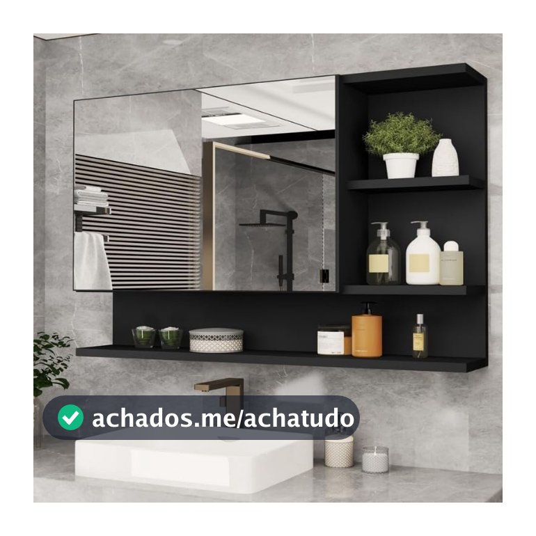 Armario Espelheira Para Banheiro 1 Porta Cleópatra (Preto)