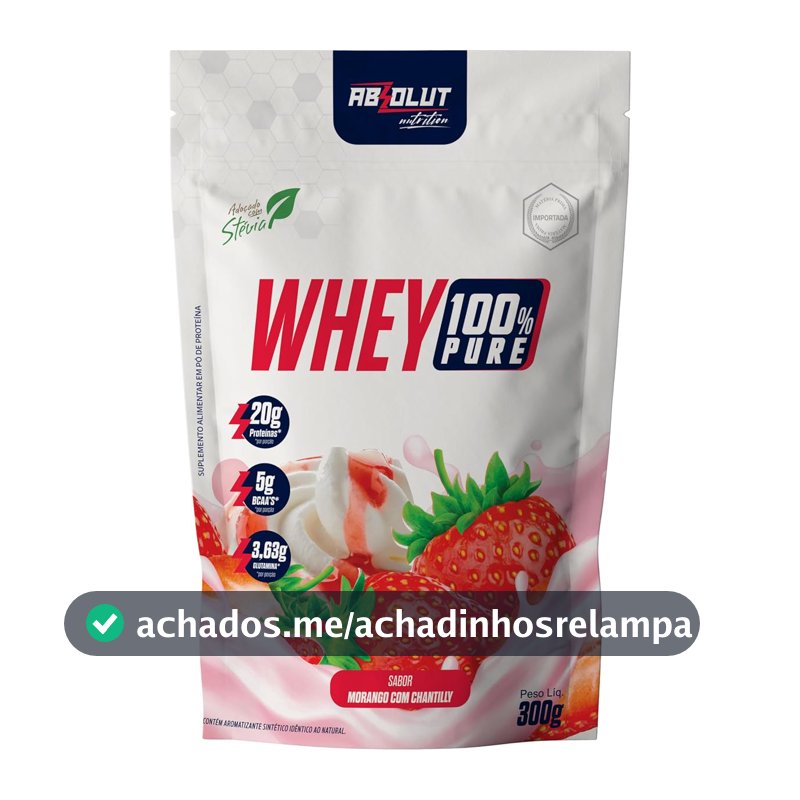 Whey Protein Absolut Nutrition 100% Pure, Sabor Morango, 300g