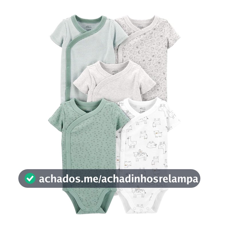 Simple Joys by Carter's Pacote com 5 bodies unissex de manga curta com fecho lateral