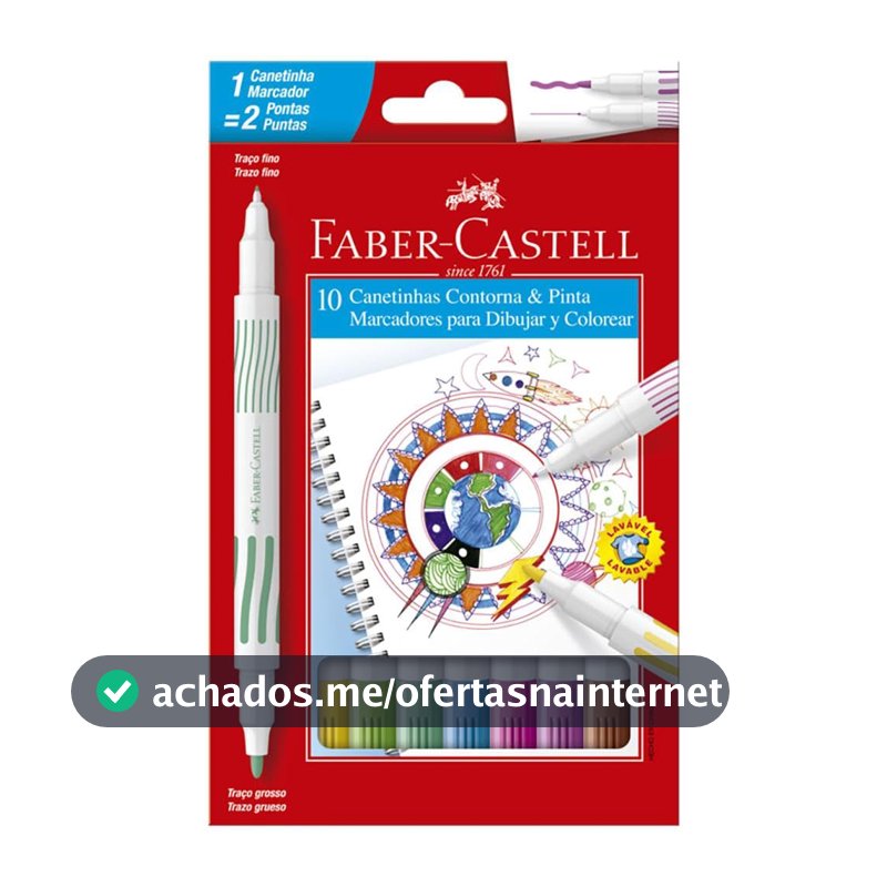 Hidrográfica Dupla Ponta 10 Cores, Faber-Castell, 15.0110DUO, Multicor