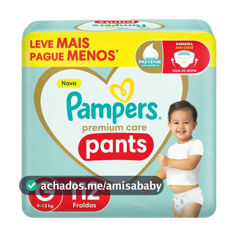 Fralda Pampers Premium Care Pants Tamanho G, Fácil de Vestir, 112 Unidades