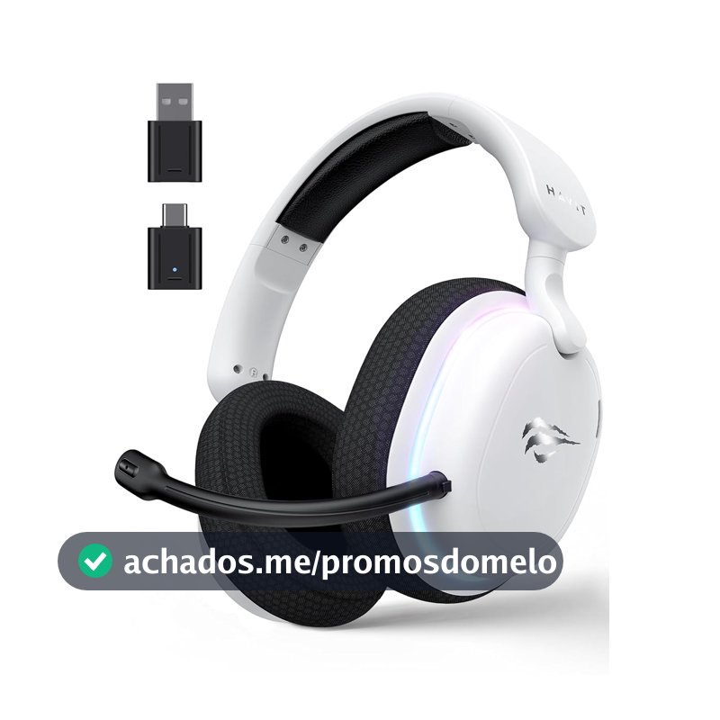 Havit Fone de Ouvido Gamer Five-Mode Fuxi-H7 White Black, Sem fio e Com Fio, Wireless 2,4GHz, Bluetooth, USB, Cabo 3,5mm, Falante de 40 mm, Microfone Destacável com Cancelamento de Ruído
