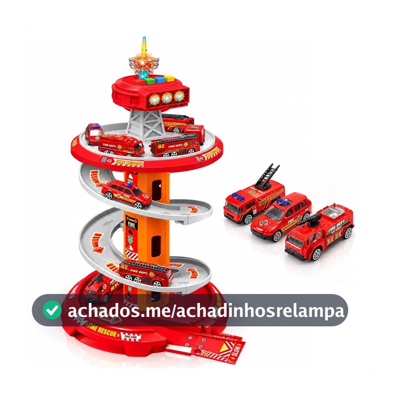 Pista de Carrinhos Infantil Brinquedo Corrida Posto Bombeiro Com Luz e Som