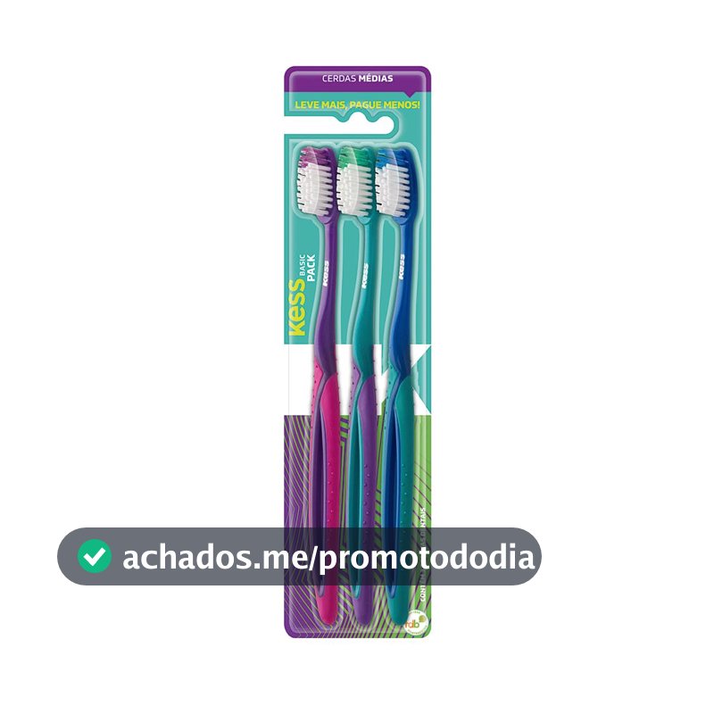Kess Combo Econômico Com 3 Escovas Dentais Multicor
