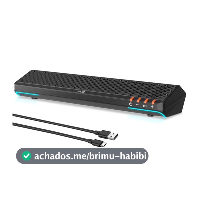 AOC ACS3640 Caixa de Som para PC Gamer 10W RMS, Iluminação RGB