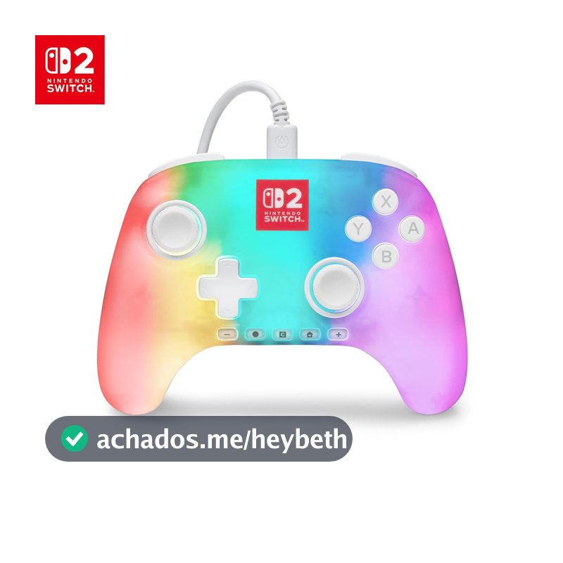 Controle com fio PowerA Advantage para Nintendo Switch 2 com Lumectra - Branco, oficialmente licenciado, iluminação RGB, efeitos Hall, botões mapeáveis, botão C, controle Pro