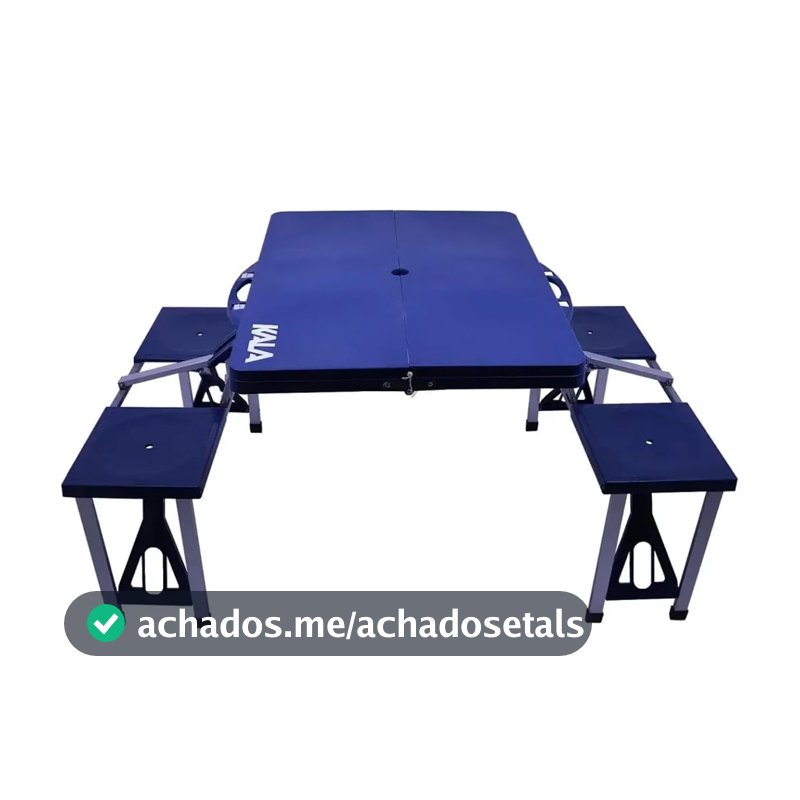 Mesa Dobrável Kala Deluxe Azul com 4 Banquetas de Alumínio para Camping