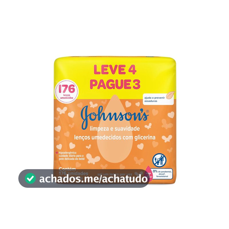Lenços Umedecidos Johnson's Baby Limpeza e Suavidade, 176 Unidades