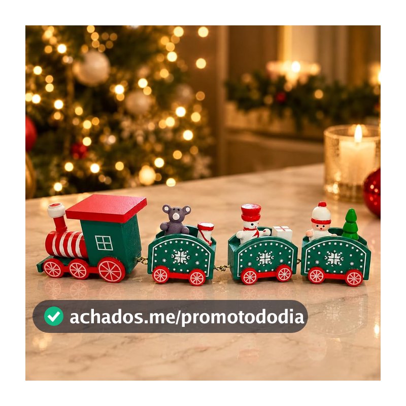 Enfeite de Natal Trenzinho de Madeira com vagões, Verde