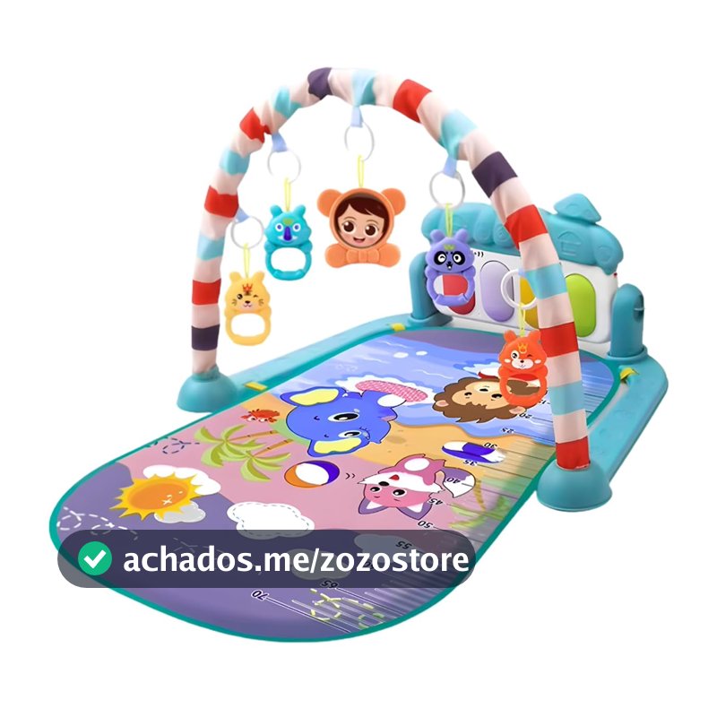 Tapete Ginásio De Atividades Play Piano Kidino Confortável Tapete de Atividades Bebe Com Piano Musical e Mobile Colorido (Azul)