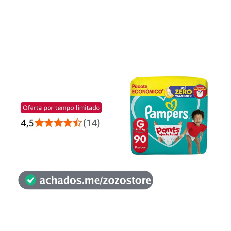 Fralda Pampers Pants Ajuste Total Tamanho G, 90 Unidades