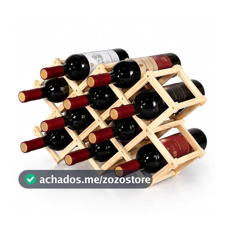 Suporte para Vinho de Madeira Natural, Dobrável, Capacidade para 10 Garrafas, Estilo Rústico