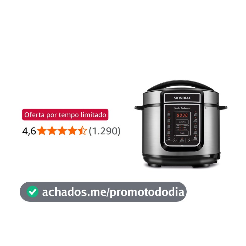MONDIAL Panela de Pressão Digital, Master Cooker - 5L, 220V, Preto, 900W - PE-38