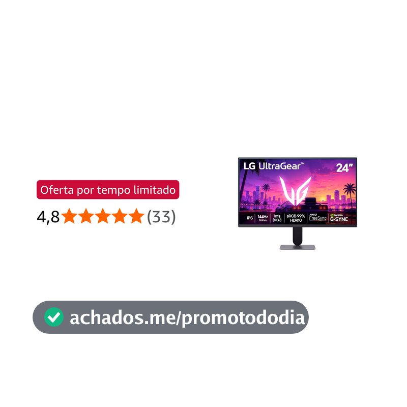 LG UltraGear Monitor Gamer 24" IPS 144Hz nativo, 1ms (MBR), Full HD (1920x1080), HDR10, NVIDIA G-SYNC, AMD FreeSync sRGB, Preto - 24G411B