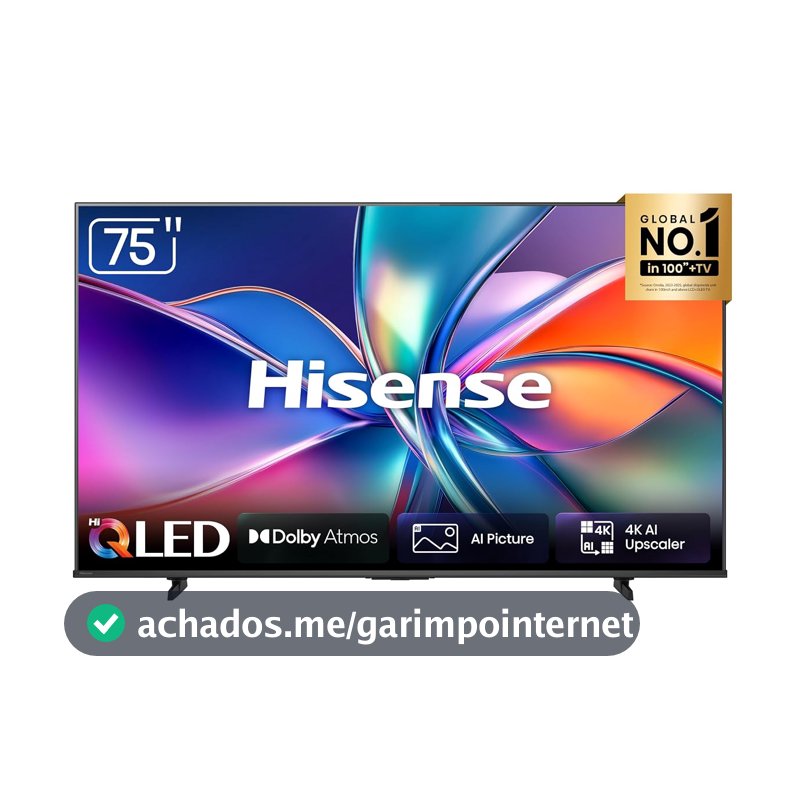 Hisense Smart TV UHD 4K Hi-QLED 75" Polegadas 75Q6QV com HDR10+, Dolby Atmos, Sports Mode, Game Mode Plus e Compatível com Alexa