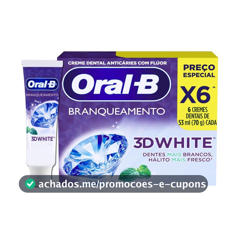 Oral-B Pasta de Dente 3D White Branqueadora, 6 Unidades 70 g