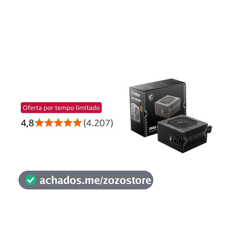 Fonte de Alimentação MSI MAG A650BN - 650W, 80 Plus, Bronze, PFC Ativo