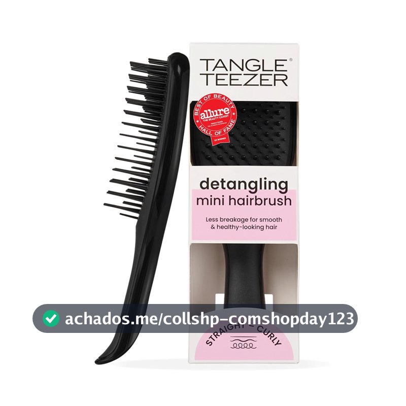 Escova de cabelo desembaraçadora The Mini Ultimate Detangler para todos os tipos de cabelo, ideal para o uso em fios úmidos. Cor: Preta
