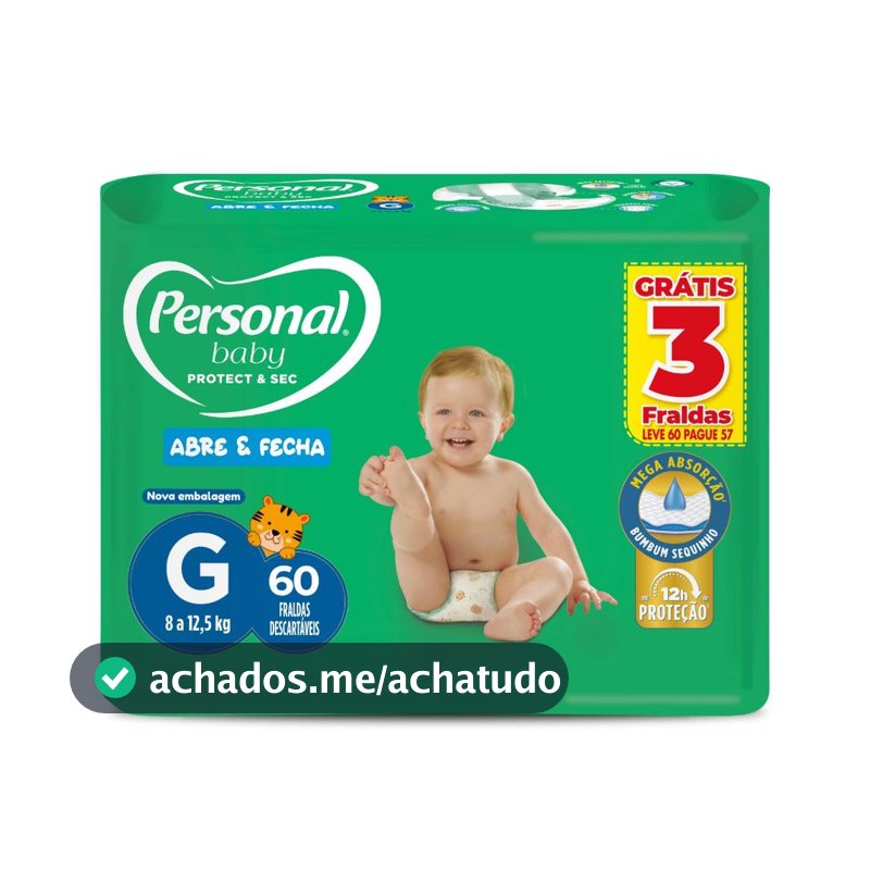 Personal Fralda Baby Protect&Sec G, Leve 60 Pague 57 Unidades