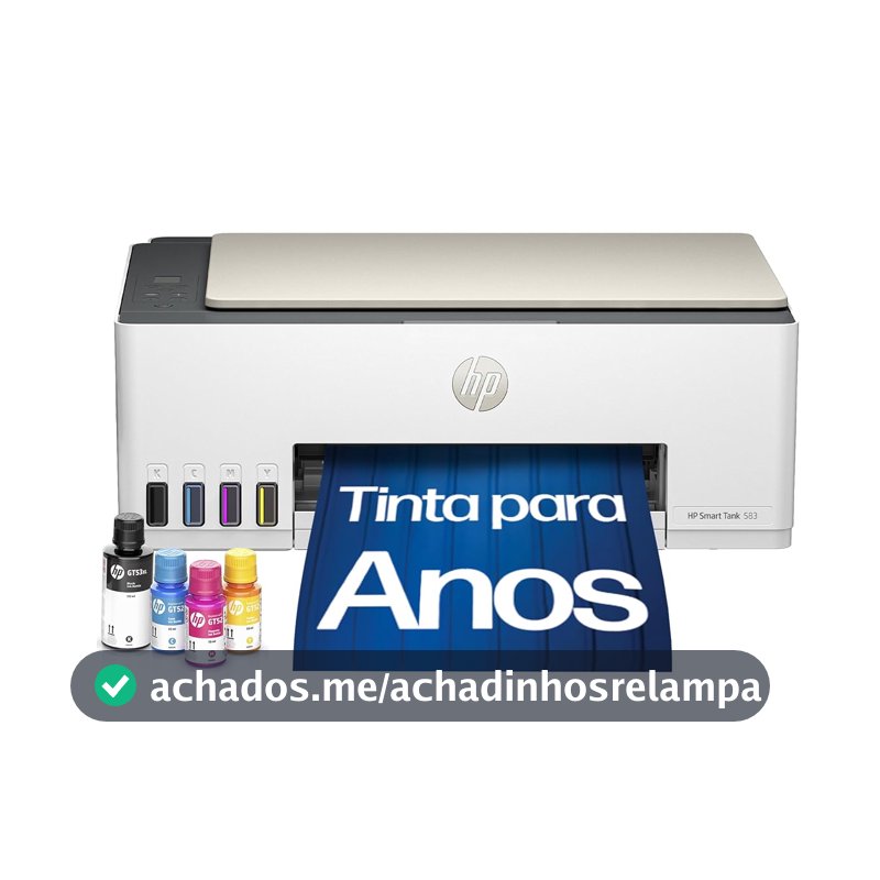 Impressora Multifuncional HP Smart Tank 583 Tanque de Tinta Colorida Wi-Fi com autorreparo, USB - Impressora, Copiadora e Scanner Cor: ‎Branco (4A8D8A)