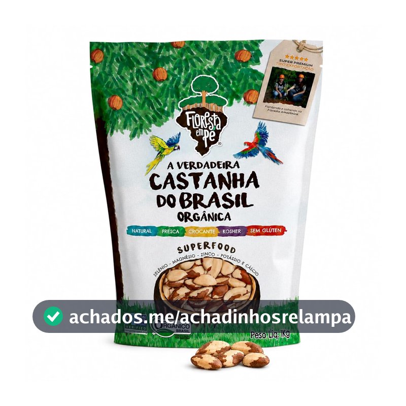 Castanha-do-Pará Orgânica 1kg Inteira – Fonte de Proteína Vegetal e Selênio – Vegana, Kosher, Sem Glúten, Sem Conservantes – Floresta em Pé