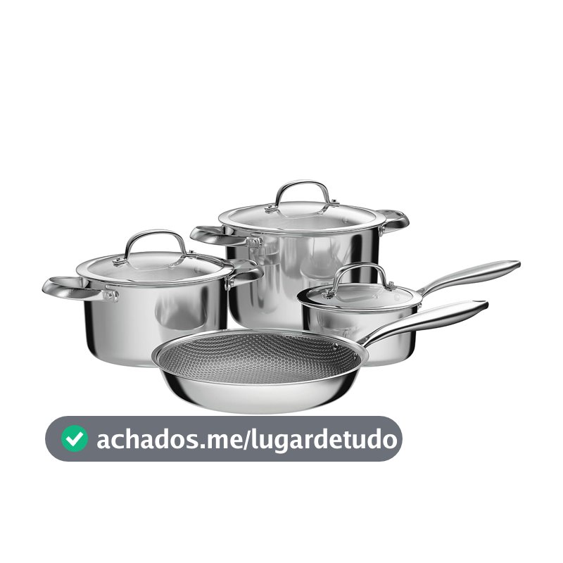 Euro Home Conjunto Panelas 4 Pecas Hexxa 3d Ceramic Colorstone - Inox