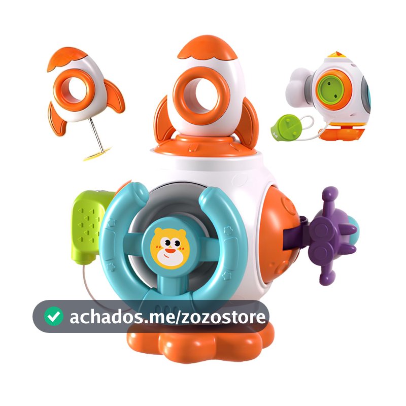 Cubo de Atividades Bebe Kidino 6 em 1 Brinquedo Montessori Sensorial com Foguete, Volante e Sons - Cubo Sensorial Educativo e Portátil - Brinquedo Sensorial 6 Meses a 1 Ano