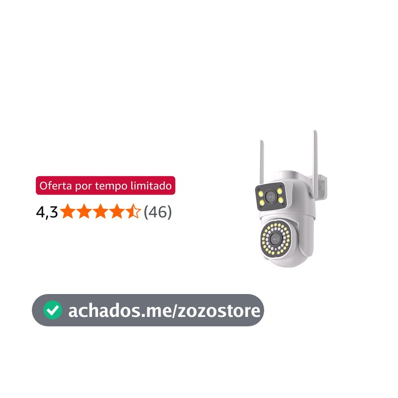 Câmera de Segurança Externa WiFi Dupla 2MP+2MP, Áudio Bidirecional, Detecção de Movimento, Rotação 355°/90°, Visão Noturna, IP66, Suporte para Cartão TF