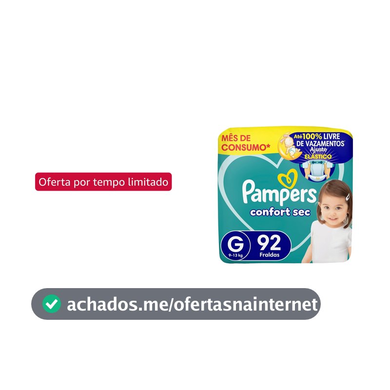 Fralda Pampers Confort Sec Tamanho G, 92 Unidades