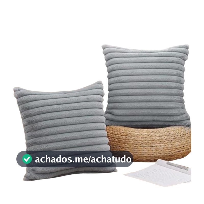 Capa de Almofada, Kit com 2 Capas Decorativas em Pelúcia, Plush, Luxuoso, Toque Suave, Desenhos em Relevo, Sala - Casa e Decoração (Cinza)