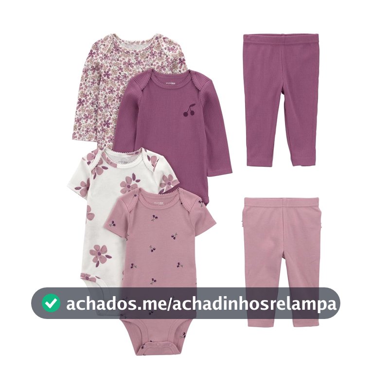 Conjunto de calças 6-piece Bodysuits (Short and Long Sleeve) and Pants Set Simple Joys by Carter'sMeninas