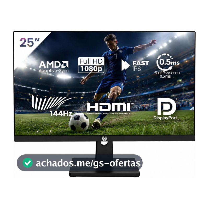 Monitor Gamer 25'' 144hz 0.5ms 1920x1080 HDR10 Resolução FHD HDMI/DP Painel IPS VESA Alta Taxa de Atualização