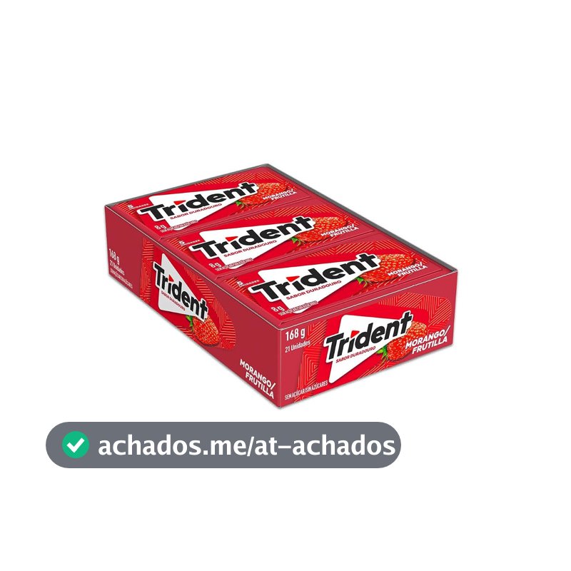 Goma de Mascar de Morango Trident, 8g, Pack com 21 Unidades