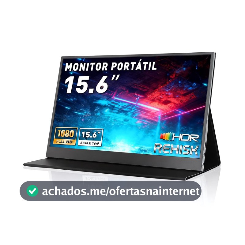 Monitor Portátil IPS 15.6" Full HD 1080p, Ultrafino, USB-C/HDMI, Capa Inteligente e Alto-falantes - Extensor de Tela para Laptop e Viagem