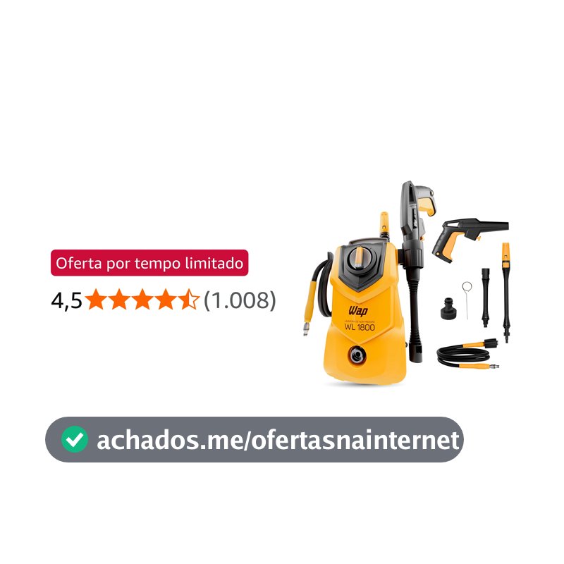 WAP Lavadora de Alta Pressão WL 1800 360L/h Portátil, com Jato em Leque e Concentrado 1500psi 1400W 127V