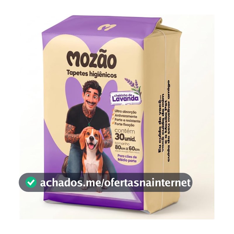 Oferta por tempo limitado: Mozão Tapete Higiênico para Cães 80x60cm, 30 Unidades, Cheirinho de Lavanda, 6 Camadas Ultra Absorventes, Antivazamento e Resistente, para Cachorro de Médio Porte