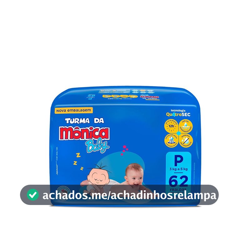 Fralda Turma da Mônica Baby Mega P 62 Unidades