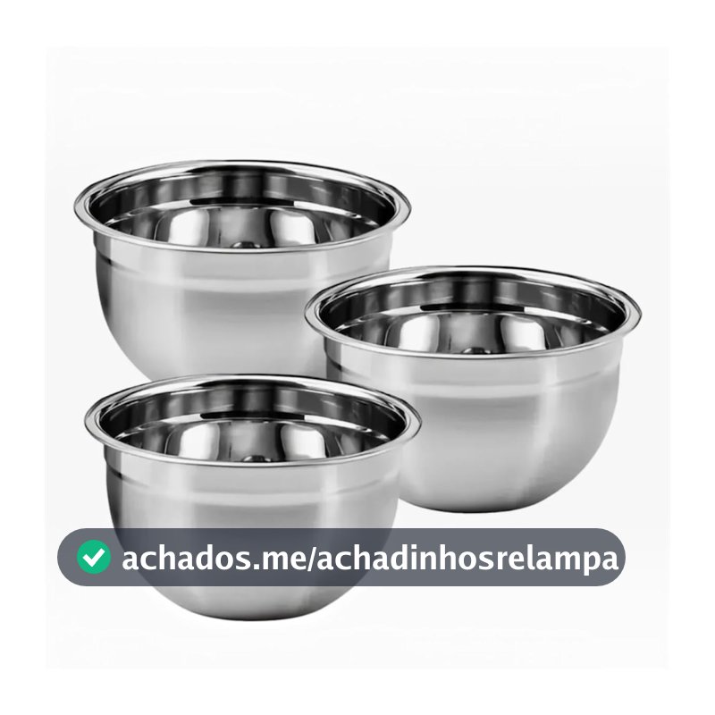 Conjunto 3 Tigelas Inox Premium 18cm 20cm 22cm – Bowls Aço Inoxidável Empilháveis Resistentes para Salada Massa Mistura Cozinha Profissional Durável