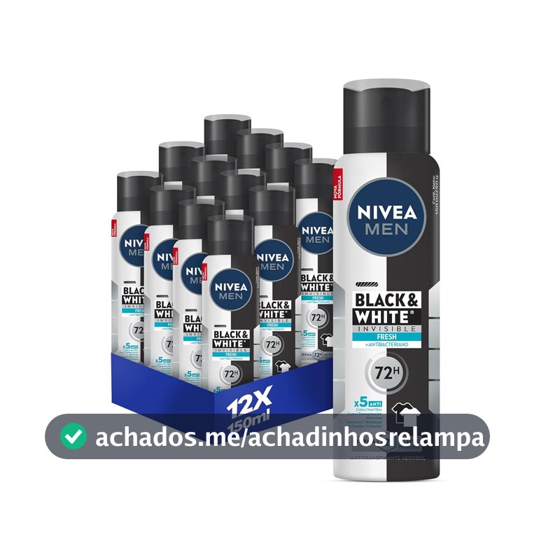 Kit NIVEA MEN Desodorante Aerossol Black & White INVISIBLE Fresh 150ml - 12 Unidades