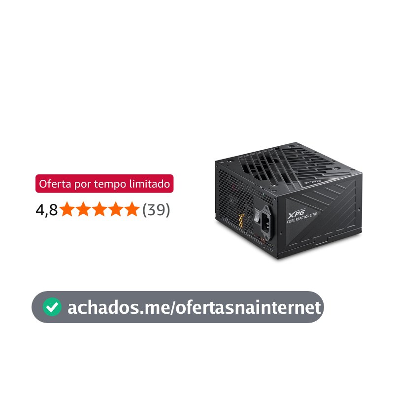 Fonte XPG Core Reactor II VE 850W Fonte de Alimentação ATX – Certificação Gold 80 PLUS e Cybenetics, totalmente modular, compatível com ATX 3.1/PCIe 5.1, conector 12V-2x6 dedicado para GPUs RTX série