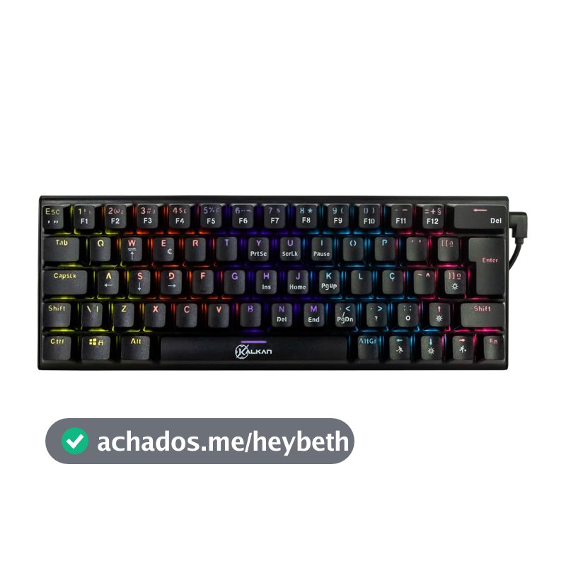 Teclado Mecânico Gamer Kalkan Loki 60% Iluminação Rainbow Preto Switch Marrom USB Tipo-C KLK00015