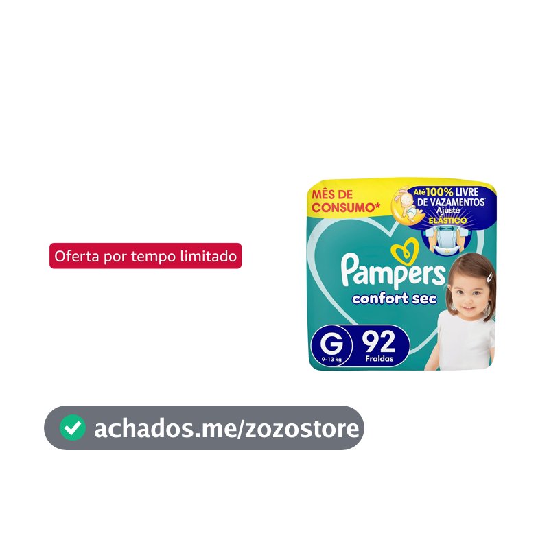 Fralda Pampers Confort Sec Tamanho G, 92 Unidades