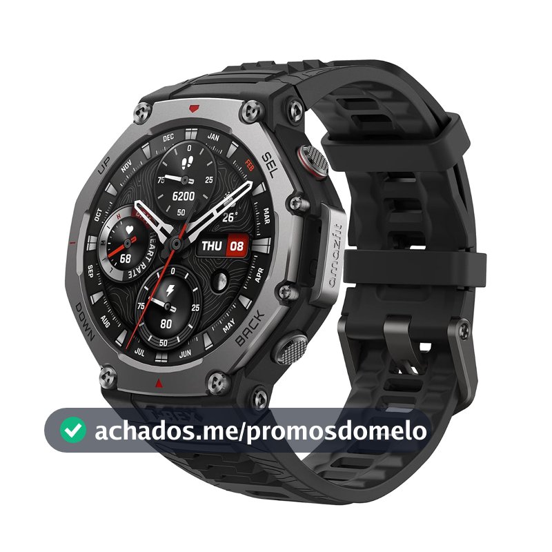 Amazfit T-Rex 3 Relógio Inteligente Robusto/Militar 48mm, GPS, Mapas Offline, Longa Vida da Bateria,328 Pés Resistente à Água, 170 Modos de Fitness/Desporto (preto)