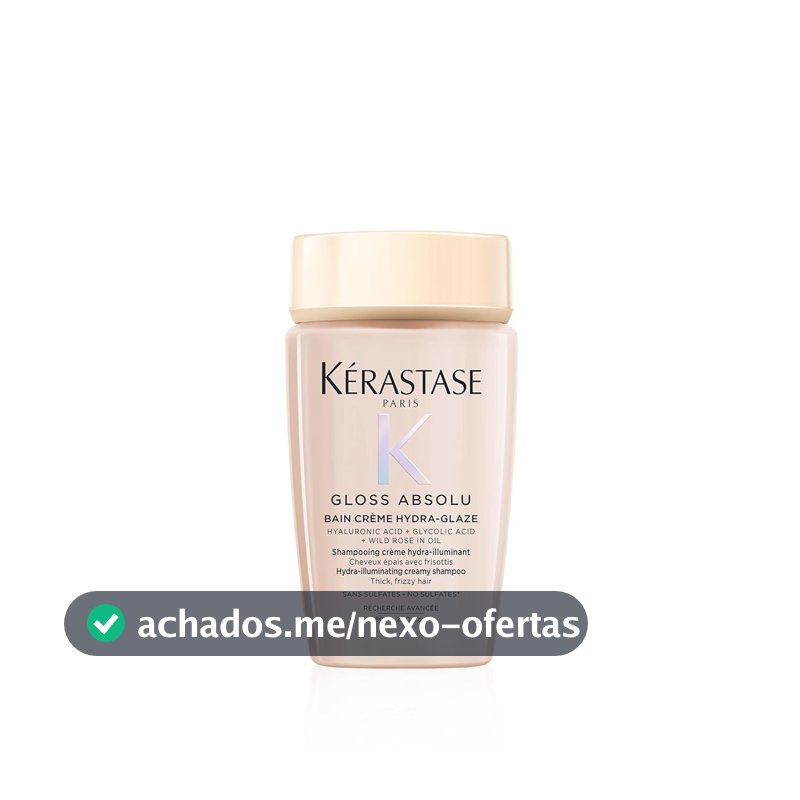 Kérastase Gloss Absolu Bain Crème Hydra-Glaze, shampoo para cabelos com frizz intenso, brilho e suavidade, com ácido glicólico, ácido hialurônico e óleo de rosa mosqueta, 80ml