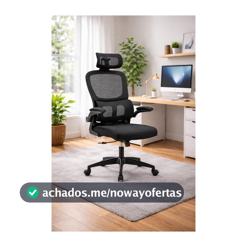 Cadeira de Escritório Ergonômica Estofada Preta com Regulagem de Altura e Rodízios